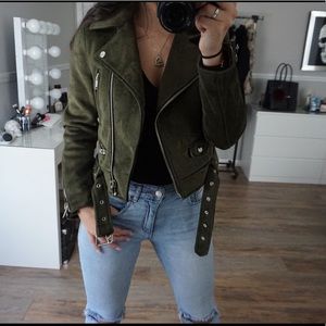 zara green biker jacket